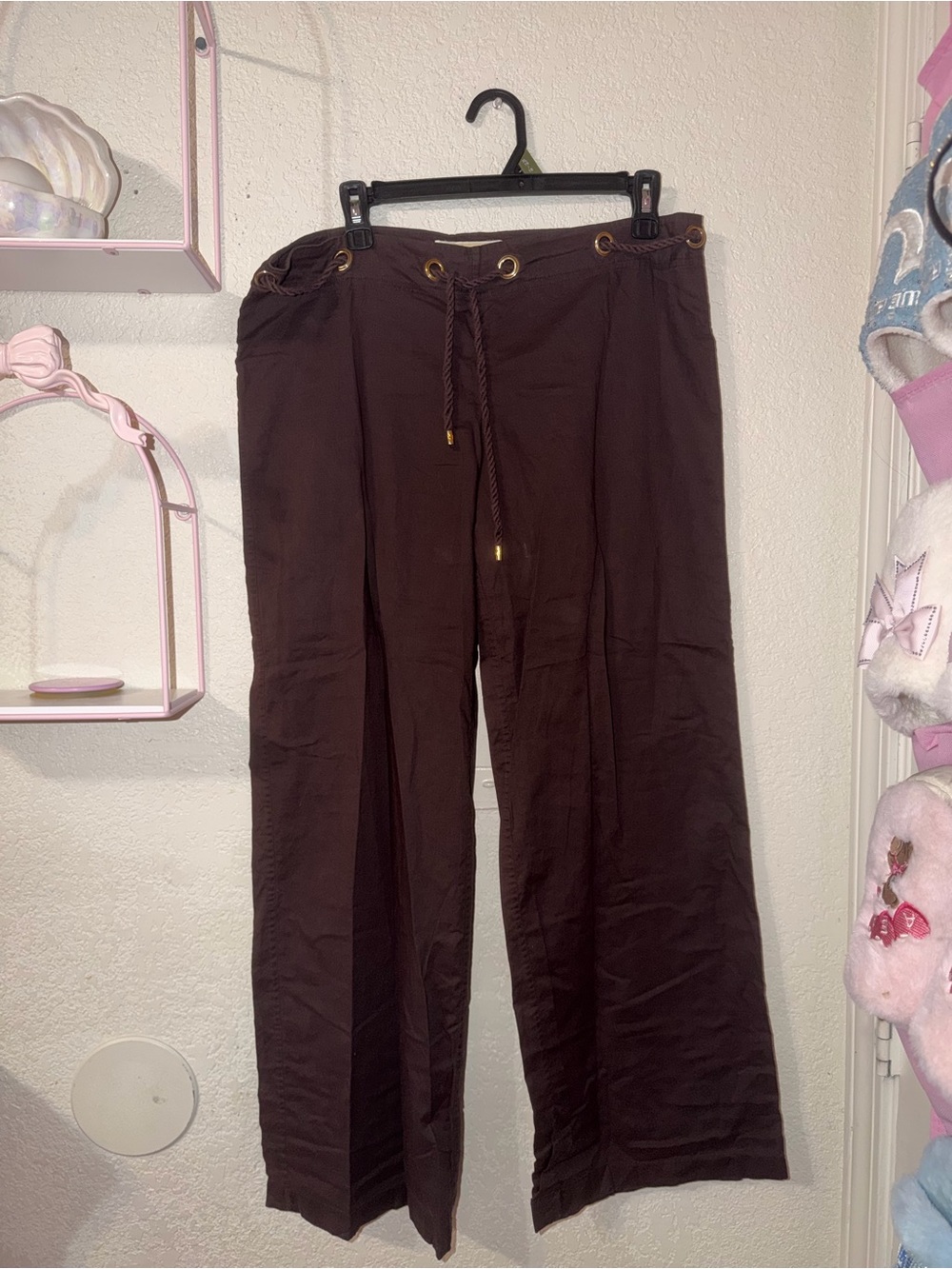 Woman’s MK Brown Drawstring Wide-Leg Pants